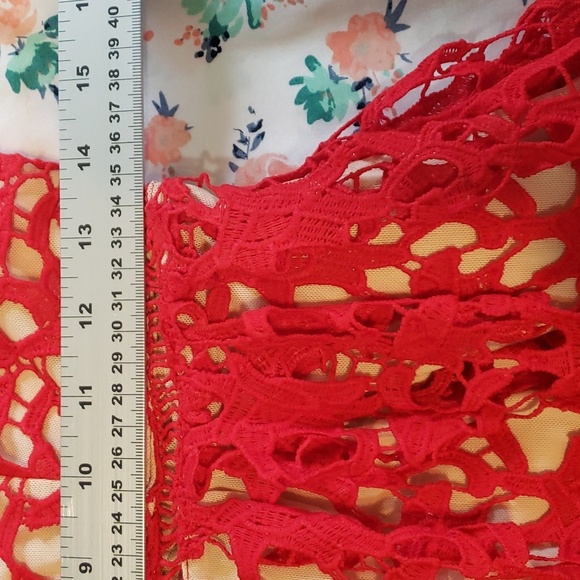 Laffaire | Red Lace Strappy Midi lace dress - nude underlay - Medium - Picture 12 of 14